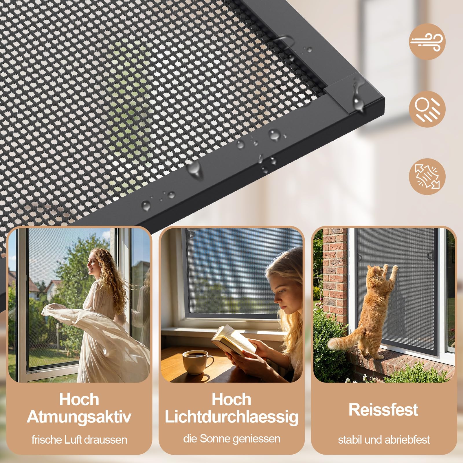 Huracan Fliegengitter Fenster mit Rahmen 120x140 cm, Insektenschutz Fenster ohne Bohren, Mückenschutz Individuell kürzbar, Fliegenschutzgitter mit Fiberglasgewebe, Aluminium Fliegennetz, Anthrazit