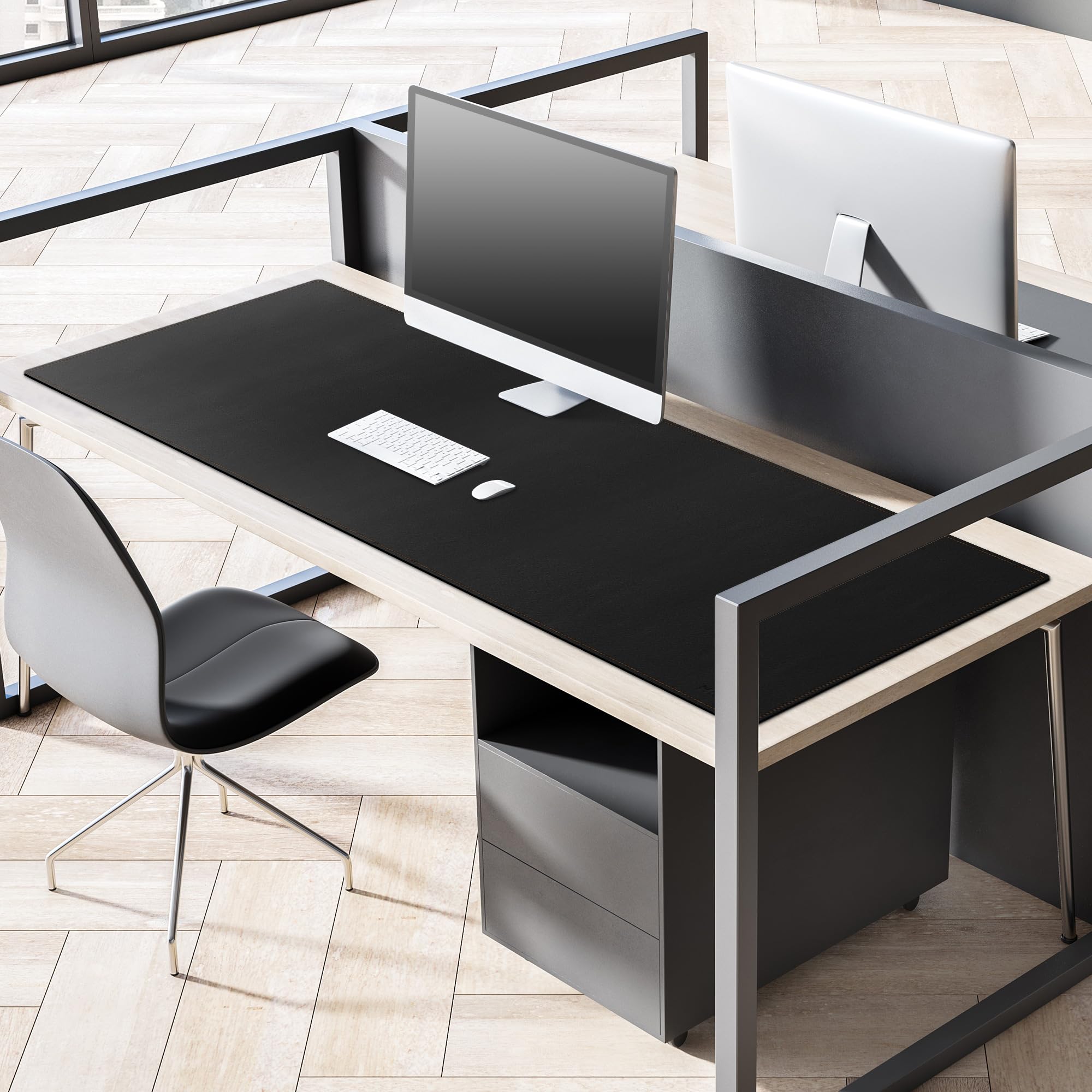 MAIDERN Tappetino da scrivania, 150 x 50cm tappetino per mouse bifacciale in sughero e pelle PU, tappetino da scrivania morbido e impermeabile per ufficio/casa(Nero)