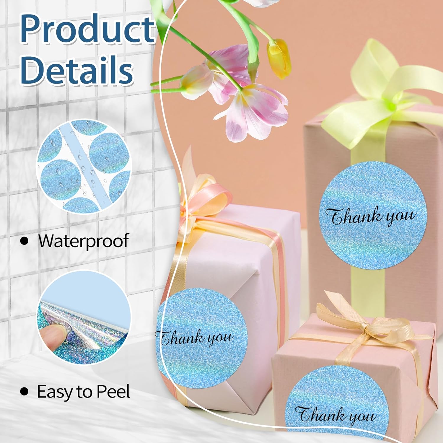 3 Inch Holographic Thermal Labels,Round Thermal Printer Labels,Waterproof Thermal Printer Stickers for DIY Logo Design,Name Tag,QR Code,Thanks Card 150 Labels/Roll (Blue dots) - Image 3