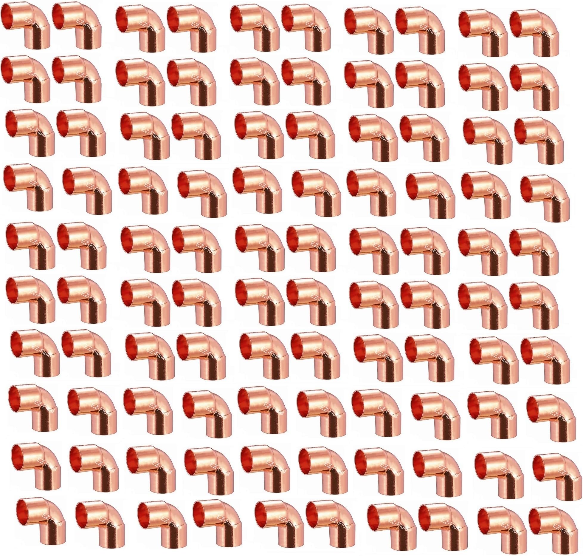 (100) EZ-FLUID 1/2" C X C LF Short Radius Copper 90 Degree Elbow Pressure Copper Fitting with Sweat Solder Connection for Residential,Commercial Plumbing.