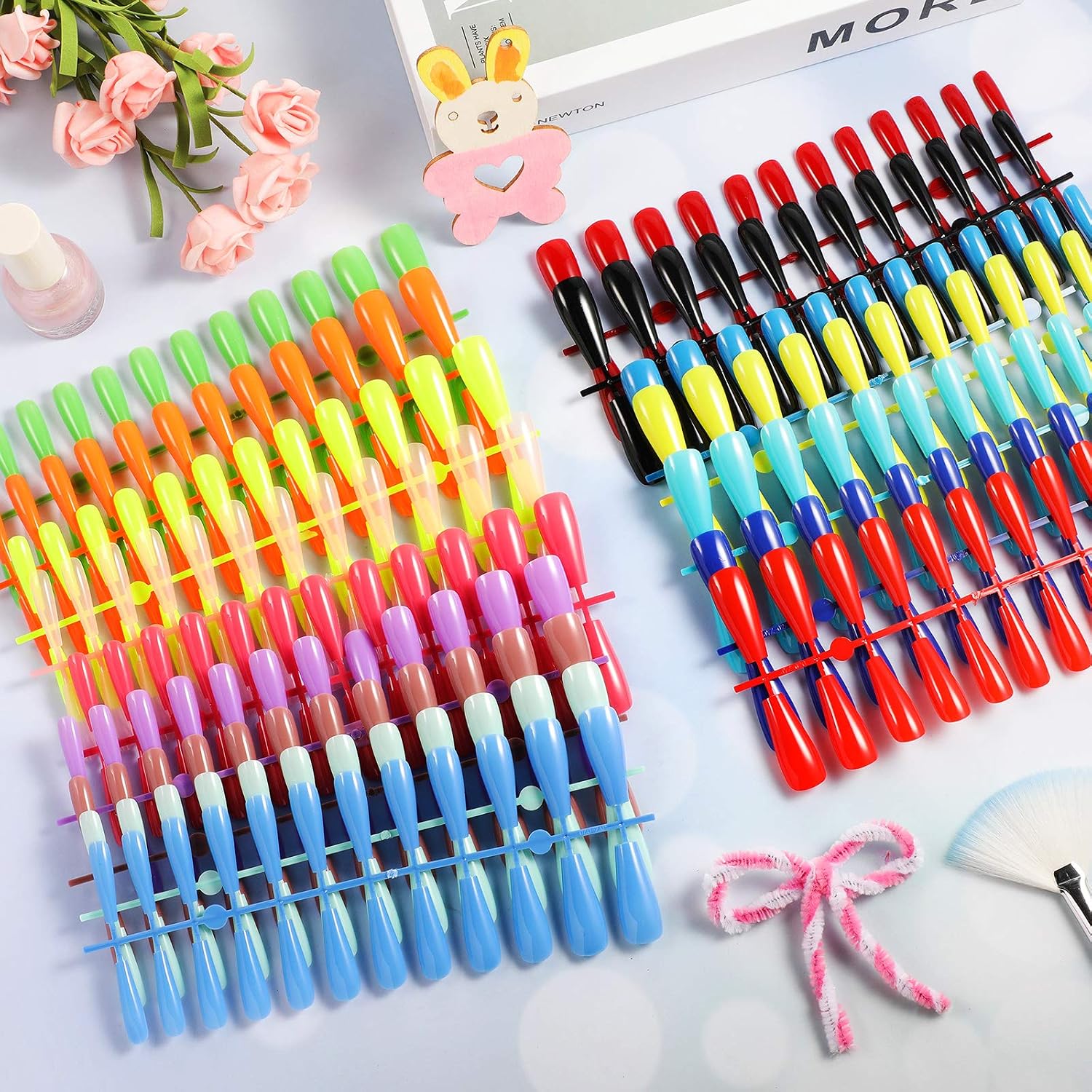 384 Pieces Coffin False Nails Extra Long Matte Fake Nails Long Artificial Nails Tip Ballerina ABS Press on Nails Full Cover Stick on Nails for Women Girls Nail Decoration (Fresh Patterns)