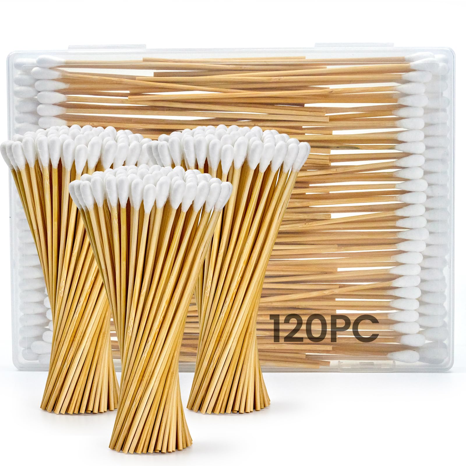 Accesfire 120PCS Long Cotton Swabs with Storage Box, 6 Inch Dog Ear Swabs - for Small and Medium Pet Ear Cleaning - Soft Cotton Tips, Gentle and Lint-Free, Specially Designed for Dogs (Medium)