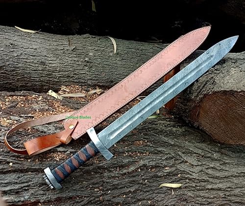 Miniatura 7 de Espada de 30 pulgadas Espada de caza Espada de acero de Damasco Espada Anduril de Narsil Espada Vikinga! Daga Gladiolo Espada con funda de cuero