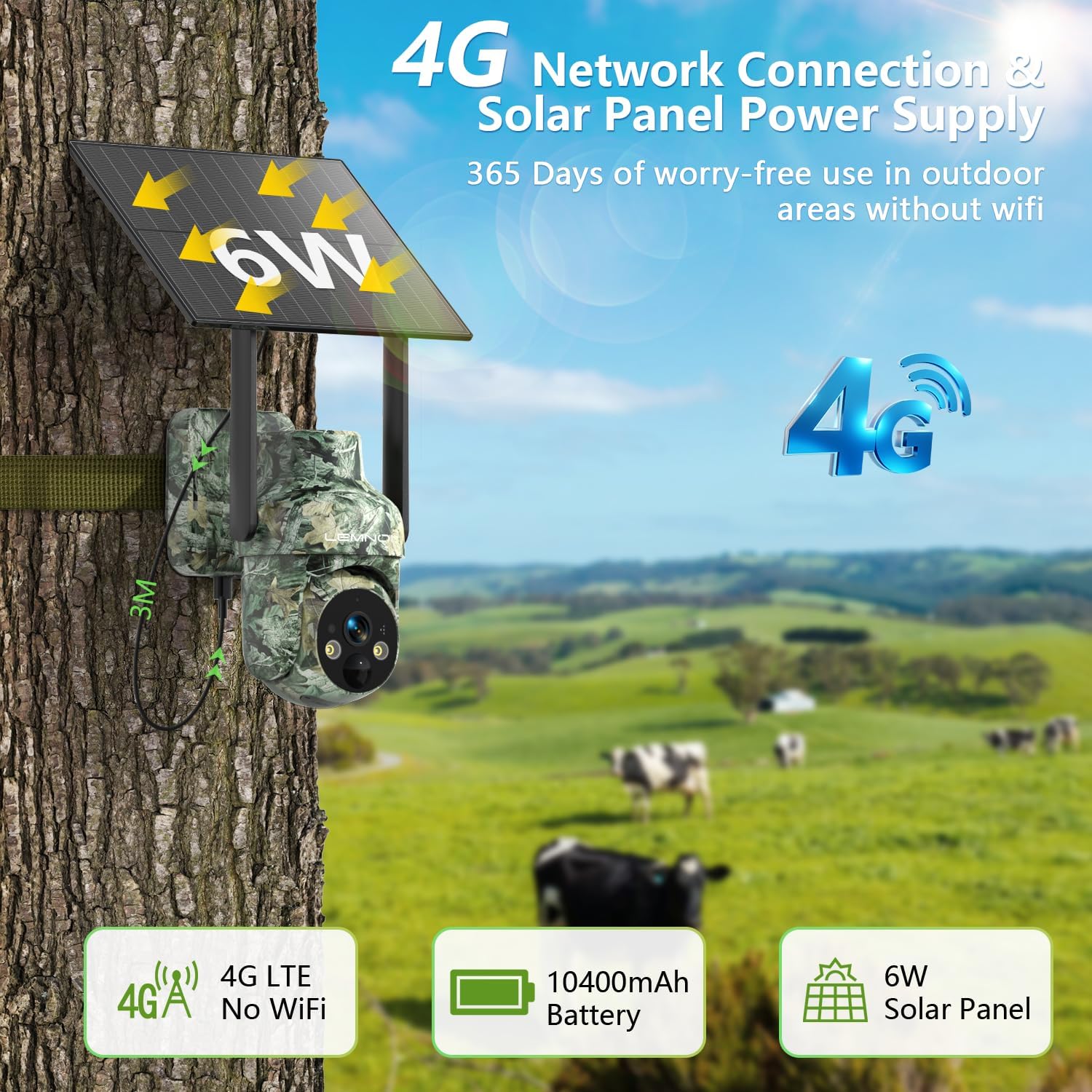 2 Pack Cellular Trail Cameras, Built in SIM Card, No WiFi Needed Trail Cam with 2K 360° Live View, 4G LTE Solar Security Camera with Color Night Vision, Motion Activated Game Camera