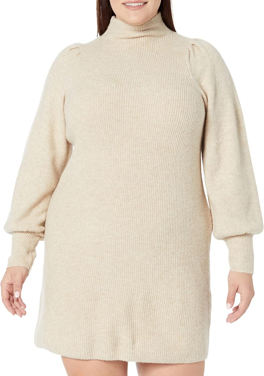 Madewell Plus Mockneck Puff Sleeve Mini Sweaterdress Heather Stone 1X