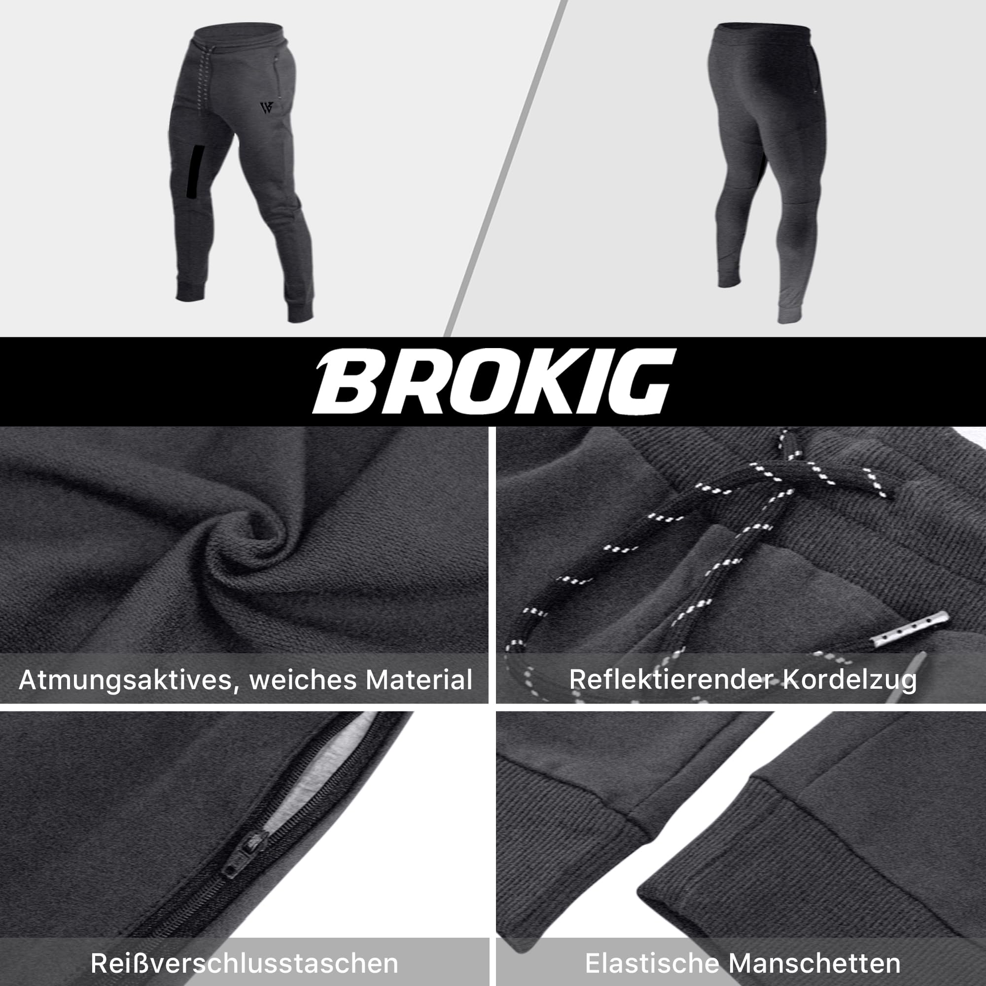 BROKIG Gym Jogginghose Herren Fitness Laufhose | Sport Trainingshose Herren Baumwolle, Sporthose Herren Lang, Slim Running Shorts, Gym Shorts mit Taschen