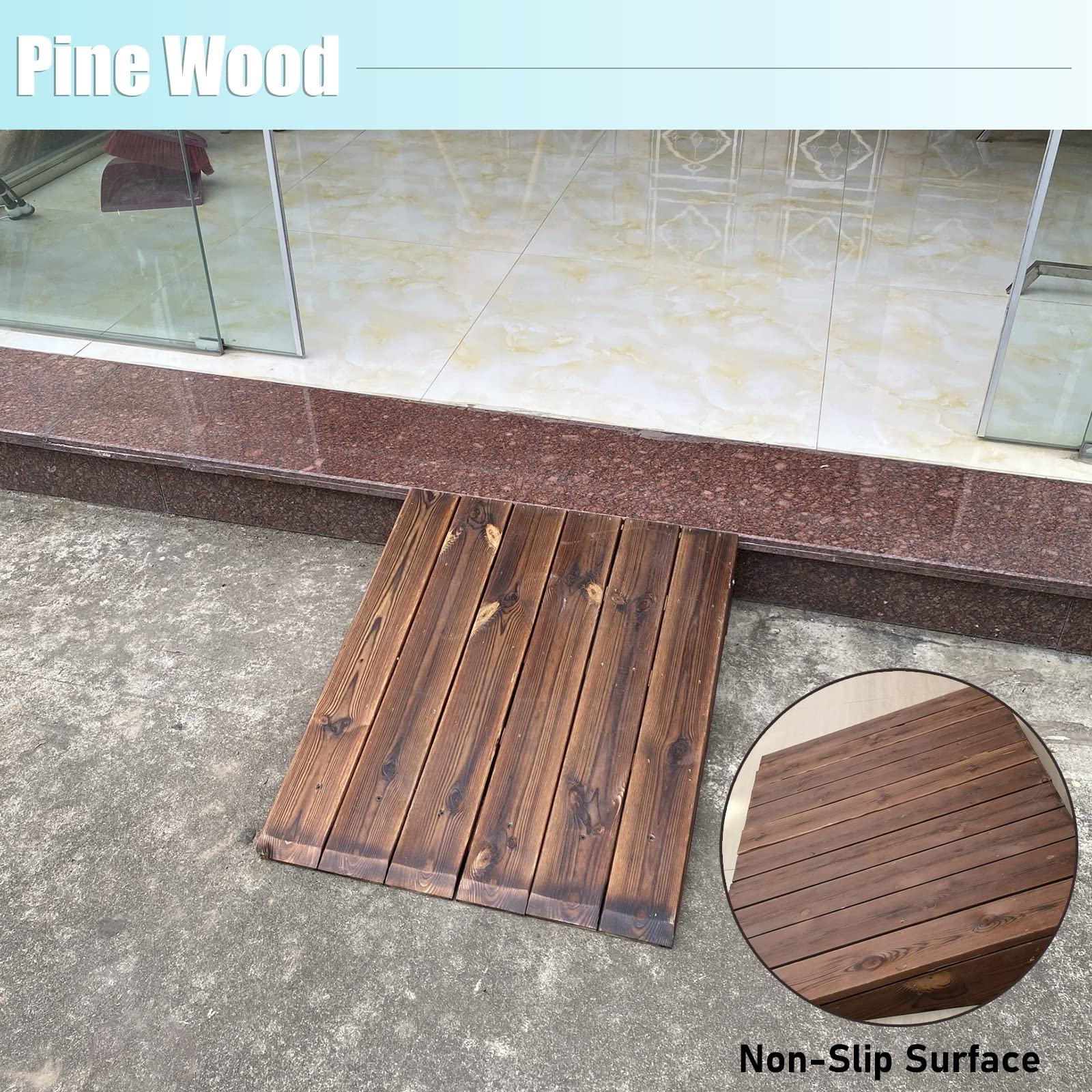 Tira de Puerta Tira de Transición Umbral de Madera/Rampa de Acera Marrón para Sillas de Ruedas Scooters, Rampa de Paso Exterior Antideslizante Grande, Elevación de 3.9"/4.7"/5.9"/7"/7.8"