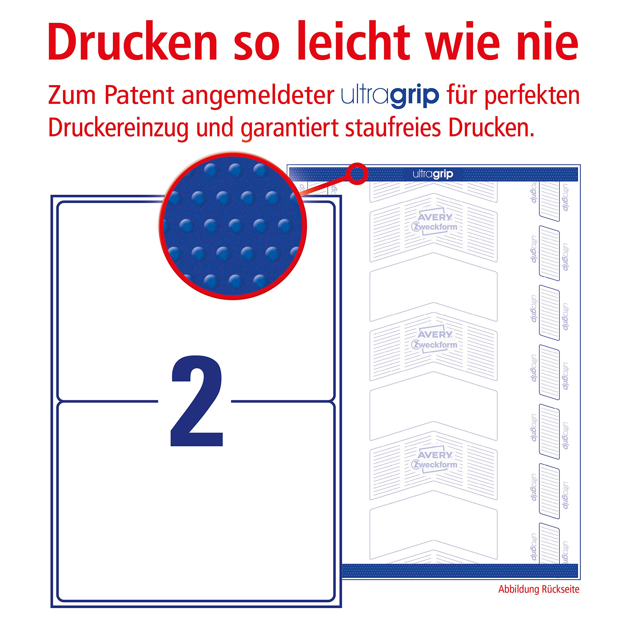 AVERY Zweckform L7168-100 Versandetiketten/Versandaufkleber (200 Etiketten mit ultragrip, 199,6x143,5mm auf A4, bedruckbar, selbstklebend, für mittlere, große Pakete und Versandrollen) 100 Blatt, weiß