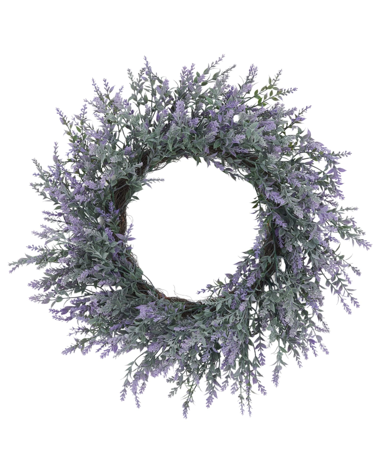 20 Inch Purple Lavender Wreath for Front Door – Artificial PVC Spring Summer Fall Winter Wreath – Farmhouse Wall Decor – Indoor Outdoor Use – Lifelike Lavender & Eucalyptus