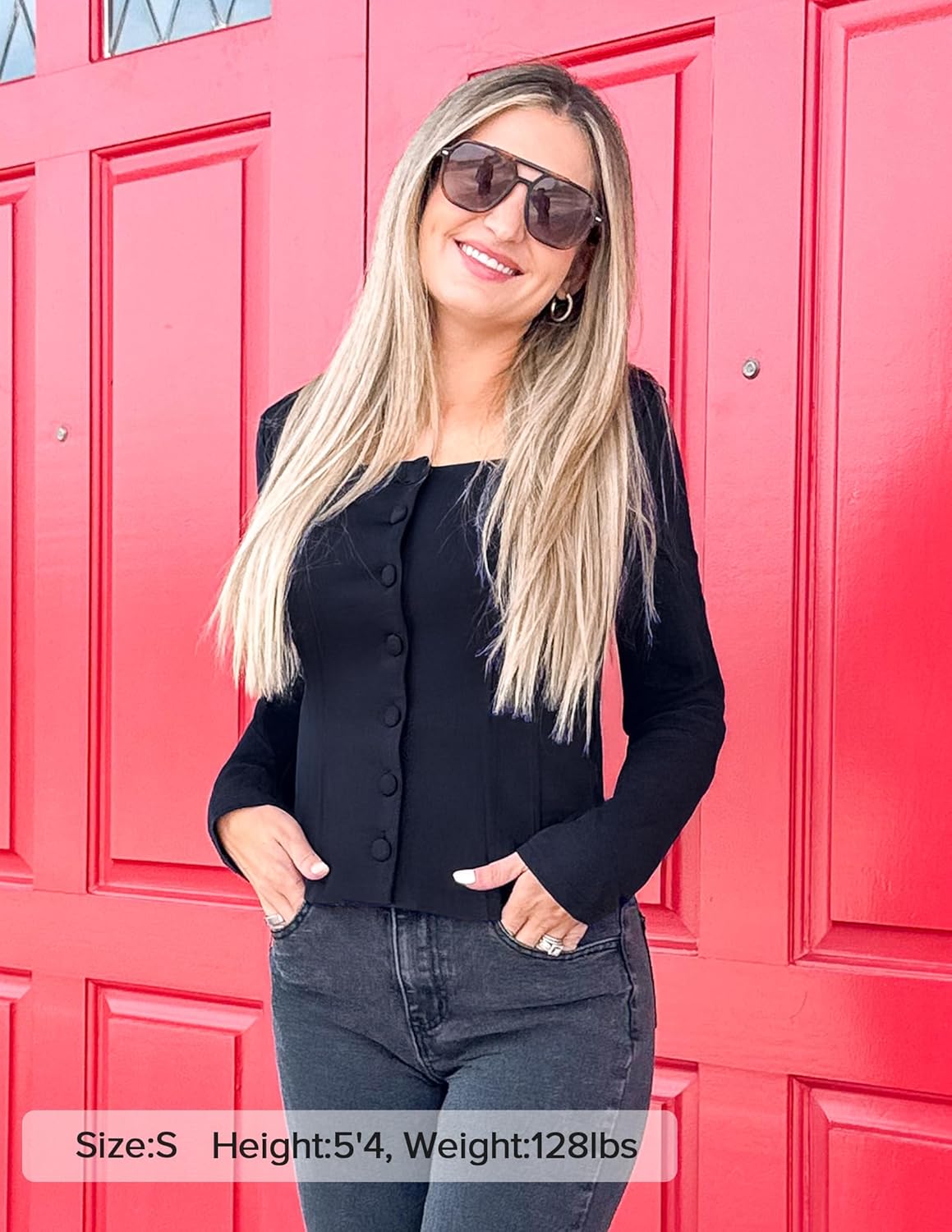 ZESICA Women's Spring Square Neck Blazers 2026 Casual Long Sleeve Button Up Work Business Fitted Blazer Jackets - Image 7