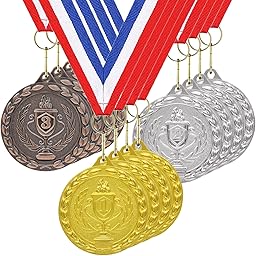 Medallas para niños, juego de 12 medallas del día deportivo de metal bronce plateado dorado con collar de cinta para los premios del día deportivo regalos de fiesta, niños adultos