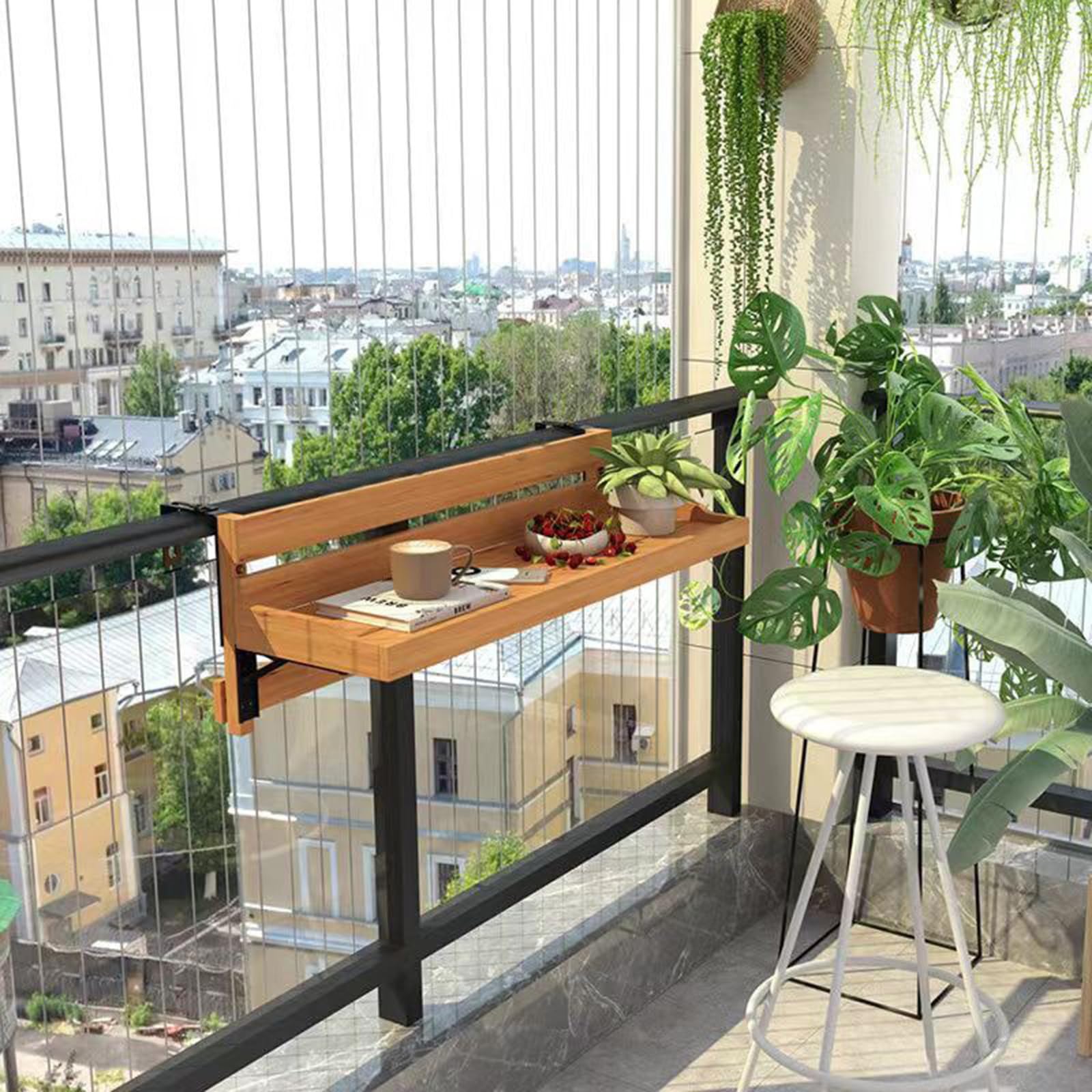 Table Balcon Suspendue Bois,Table De Bar Balcon pour Balustrades,Table De Balcon Suspendue,Conception Simple,pour La Suspension sur Balustrade De Balcon