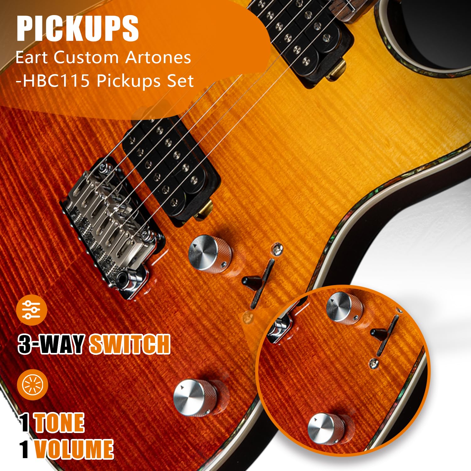 EART Guitare électrique EYP-Elite à corps solide avec corps en acajou grillé et érable flammé, extrémités arrondies, frettes jumbo moyennes en acier inoxydable (Rouge éclat)