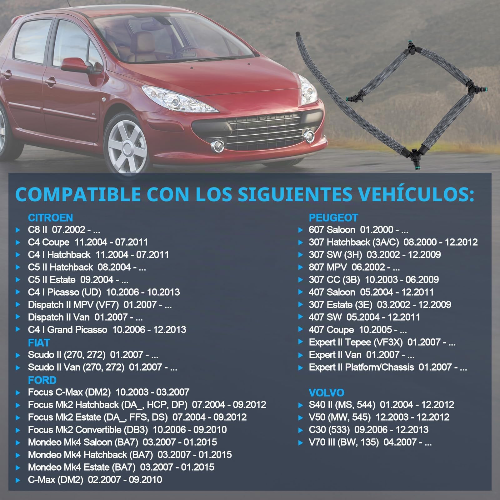 Tubo de Combustible Diésel y Retorno de Fuga para Focus Mk2 C-Max Mondeo Mk4 Kuga C4 C5 307 407 - Número de Pieza 3M5Q9K022AC 1708234