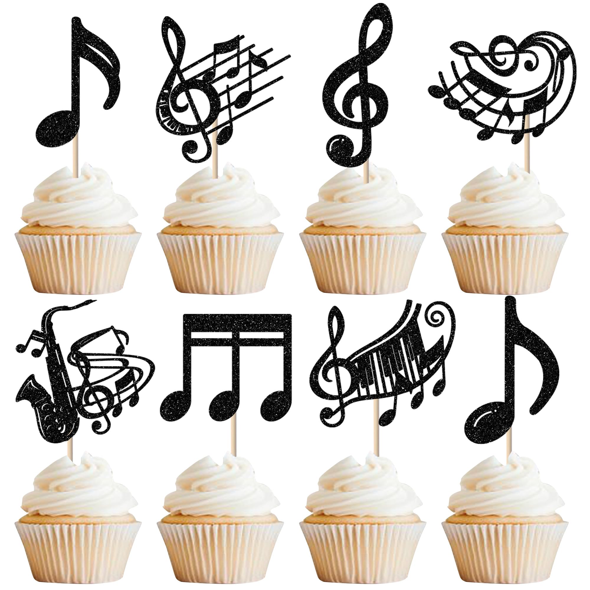 SYKYCTCY 24 Pack Music Notes Cupcake Toppers Glitter Guitar Rock Cupcake Picks Vinyl Record Cake Decorations for Roll Music Theme Baby Shower Kids Birthday Party Cake Decorations Supplies — image 1