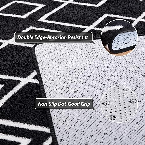 Miniatura 3 de Alfombra de área para sala de estar, alfombra negra de 6 x 9 pies con espuma viscoelástica para dormitorio universitario, esponjosa, lavable a