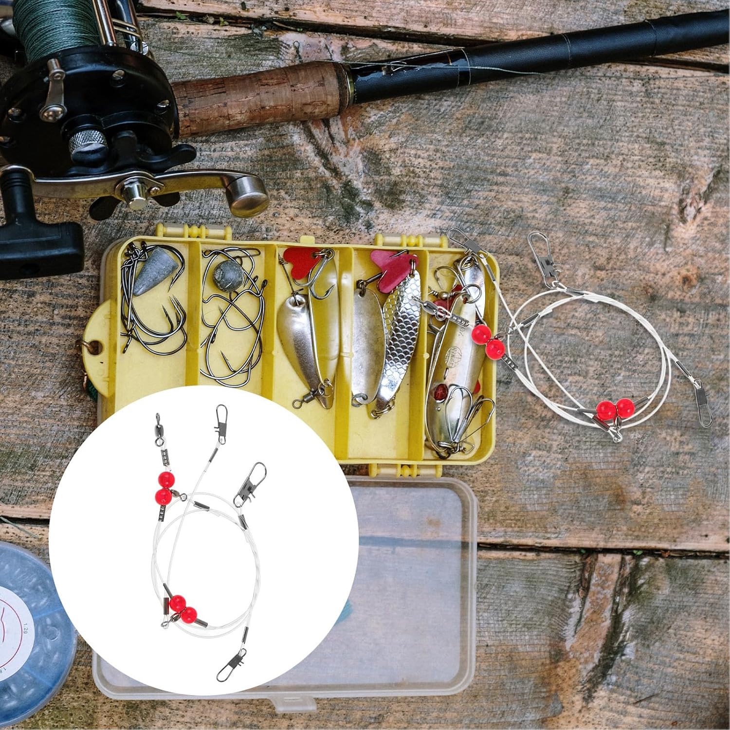 KALLORY 12pcs High Strength Saltwater Fishing Wire Leaders with Stainless Steel and Nylon 2 Arm Design for Versatile Use in Lure Fishing for Effective Bite Resistance