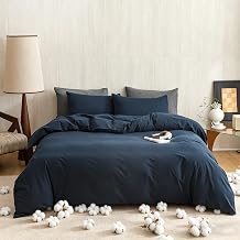 KAREVER Navy Blue Comforter King Washed Cotton 3 PCs 100% Cotton Bedding Set Navy Blue King Size Comforter Set