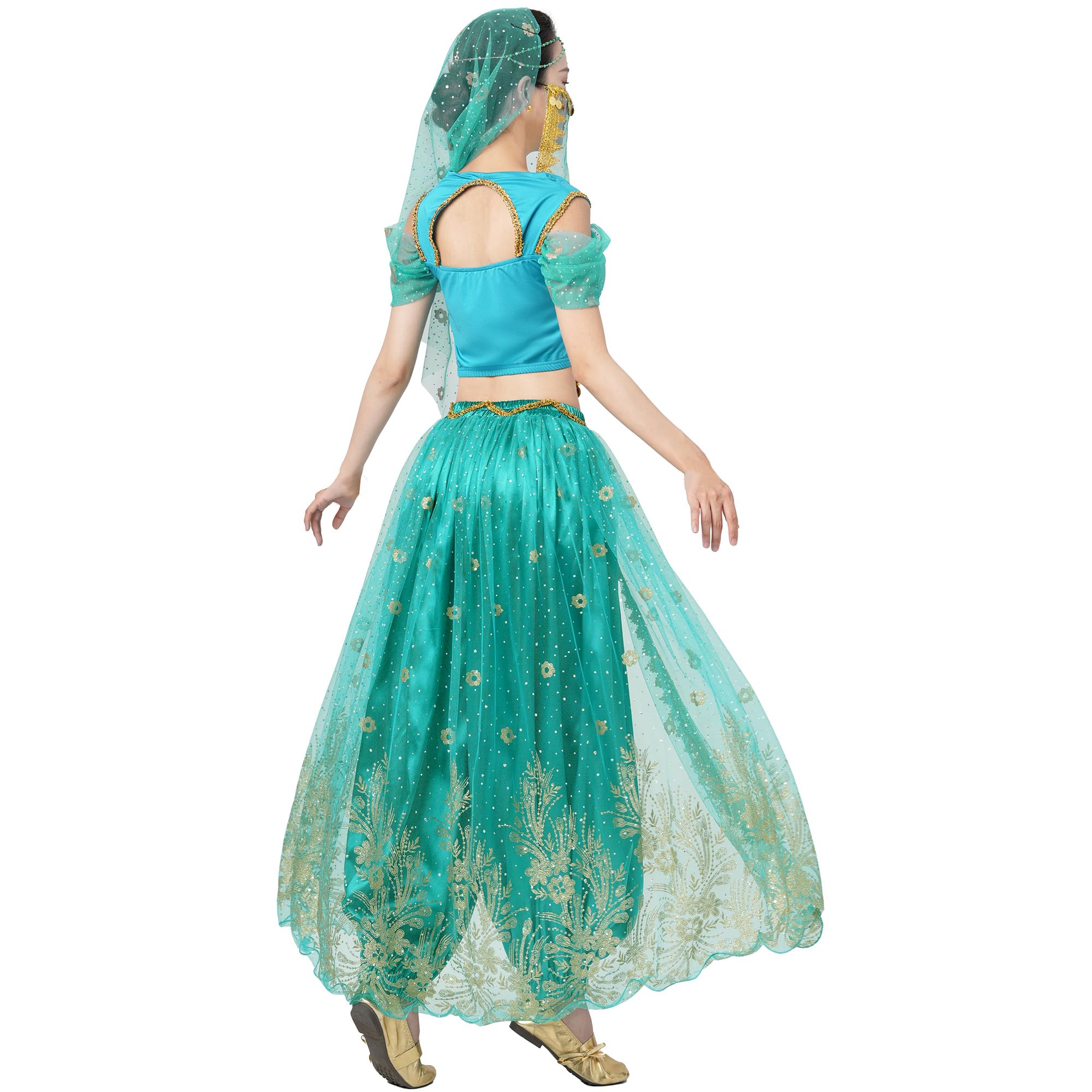 MUNAFIE Aladdin Bauchtanz Kostüm Jasmin Prinzessin Pailletten Kostüm Cosplay Halloween Karneval Geburtstag Party Outfits