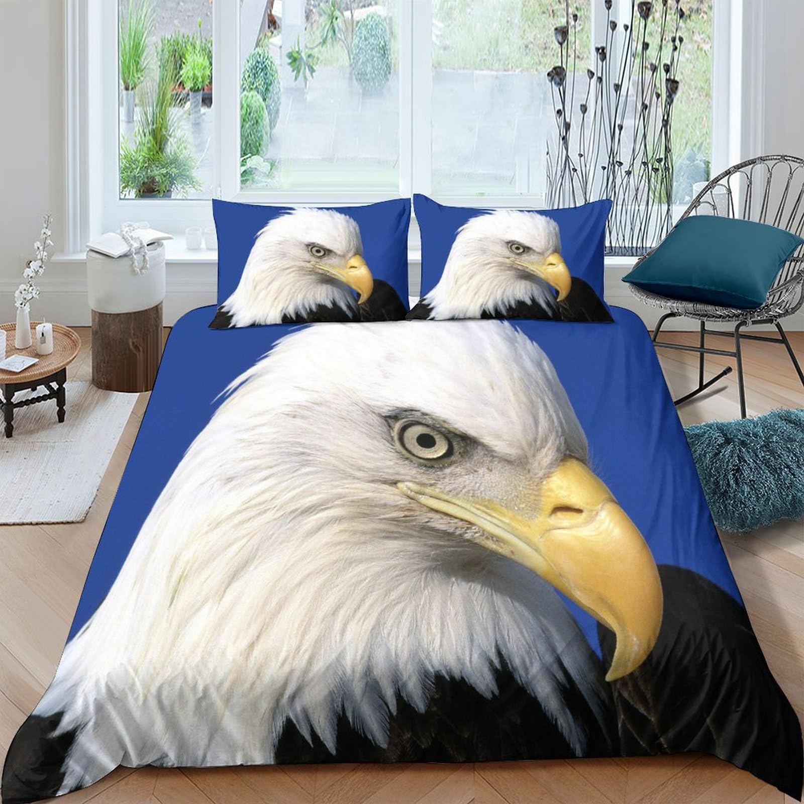 Housse de couette oiseau IOFEER parure de lit 3 pièces imprimé dessin microfibre double 200x200cm