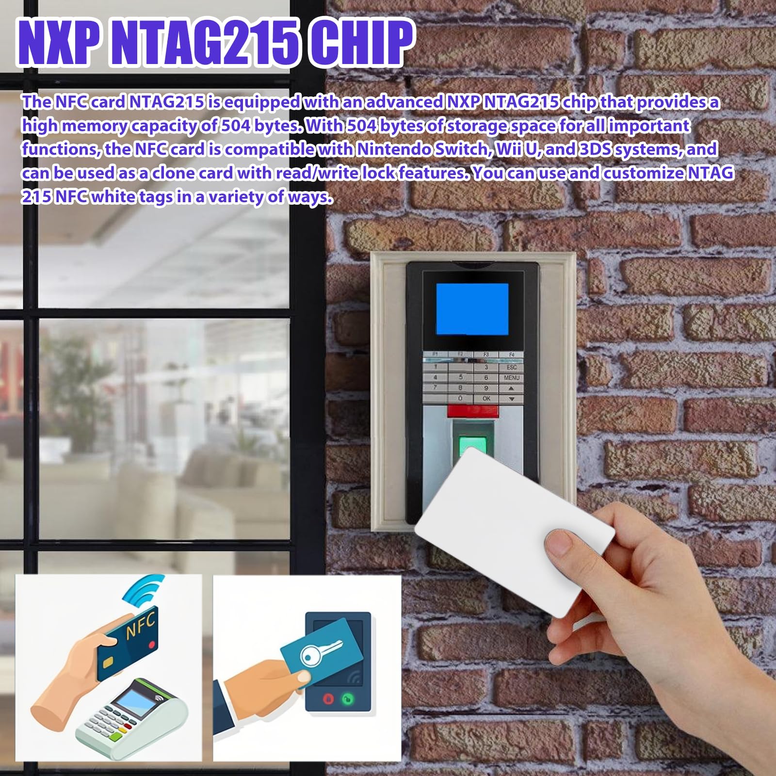 SPORWAY NTAG 215 NFC Cartes: 100 Pièces NFC Cartes Tag, 504 Mémoire d'Octets, NTAG 215 NFC Étiquettes Blanches Compatibles avec Tagmo pour Tous les Smartphones et Appareils Compatibles NFC