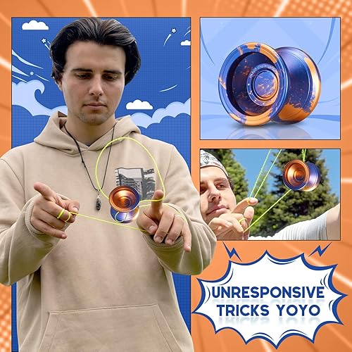 Miniatura 4 de Yoyo Yo Profesional Responsive Yoyos, Yoyos de doble función, Yoyo de metal con bolsa, guantes, 10 cuerdas de yoyo y kit de rodamientos sensibles,