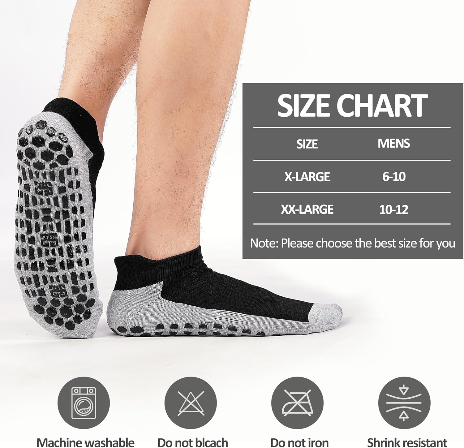 GRPSKCOS Mens Non Slip Socks 3 Pairs Anti Skid Thick Socks Sticky Grip Sock for Pilates Yoga Hospital House Size 6-12 - Image 7