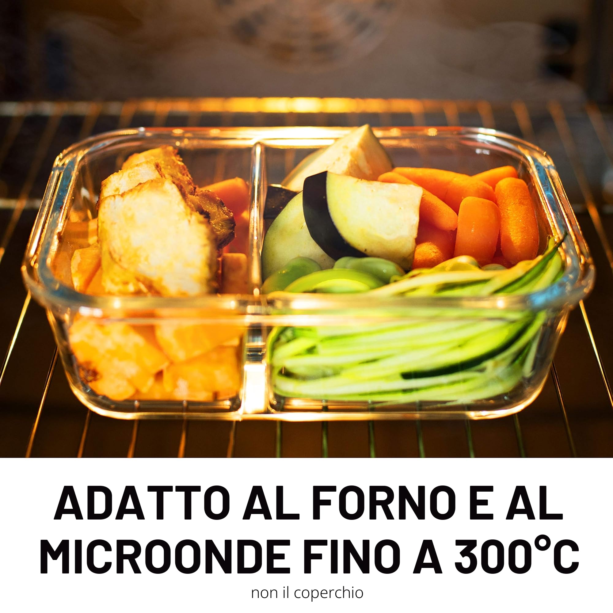 Igluu Meal Prep Contenitori Ermetici per Alimenti in Vetro con Coperchi (Set da 3) – 2 Scomparti – Senza BPA – Forno, Microonde, Freezer e Lavastoviglie – 980 ml – Vetro Borosilicato