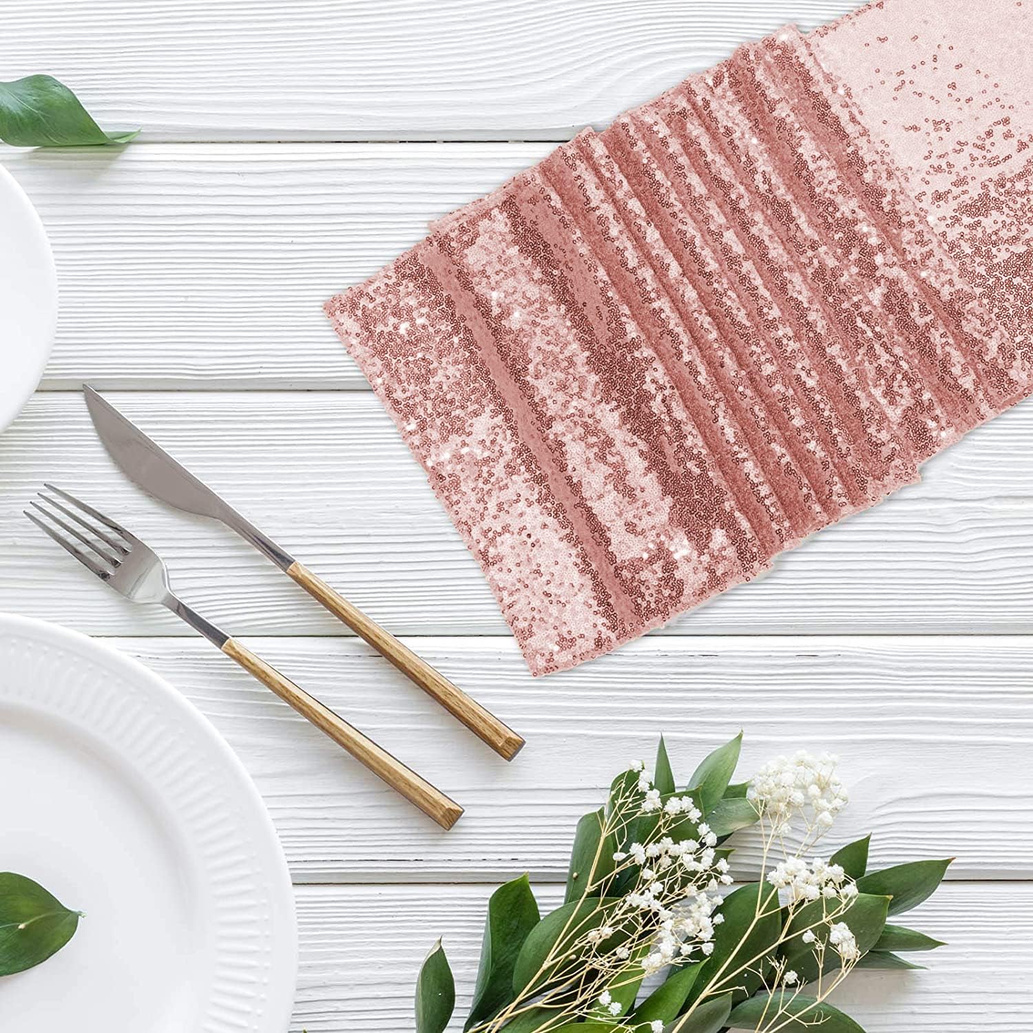 Starmoon Rose Gold Sequin Table Runner 2 Packs 12x72 Inch Sequin Fabric Table Linens Sparkly Sequin Runners for Wedding Party Birthday Cake Table Decoration