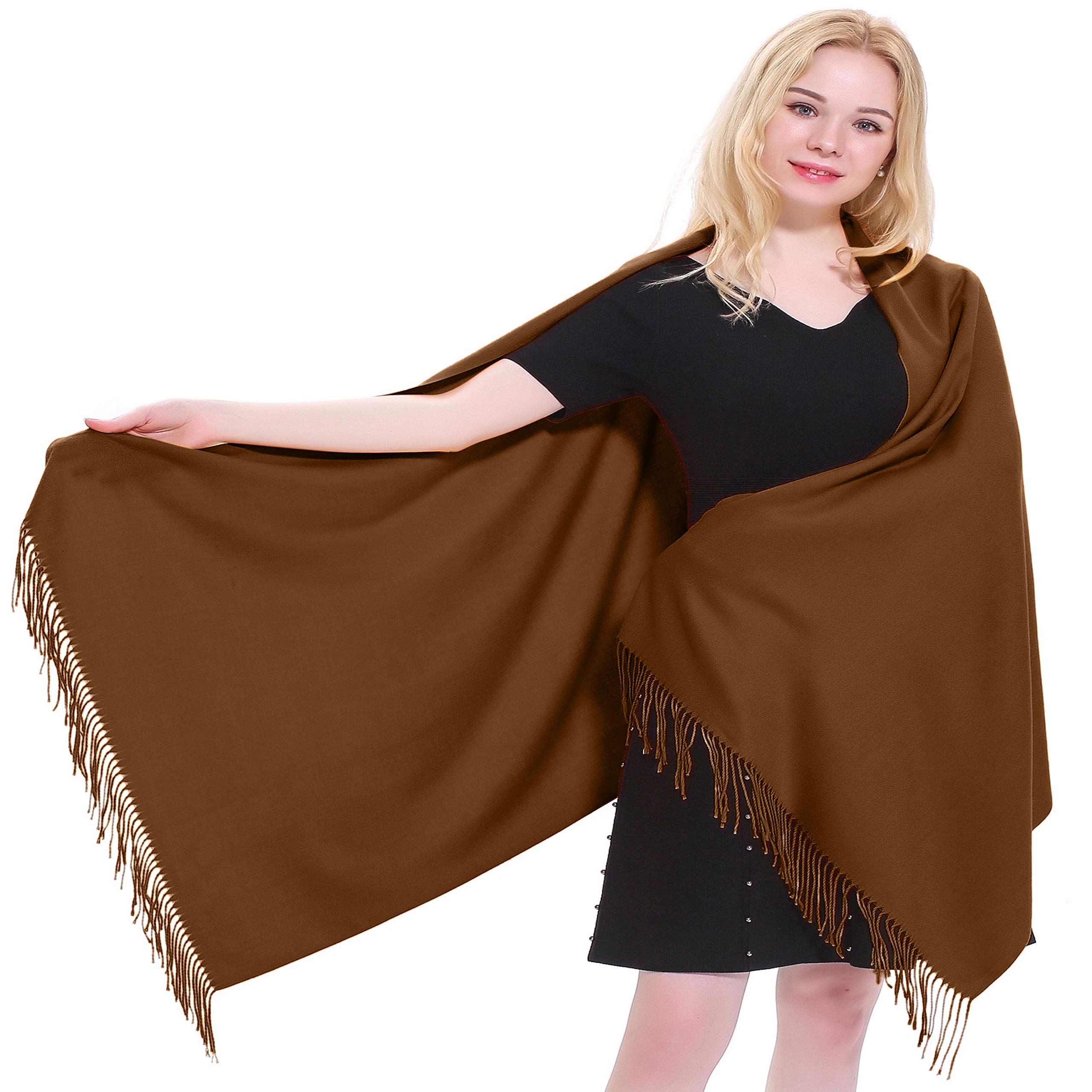 Cj Apparel Women's Chocolate Brown Solid Colour Tassels Design Cotton Blend Shawl Scarf Wrap Stole Throw Head Wrap Pashmina