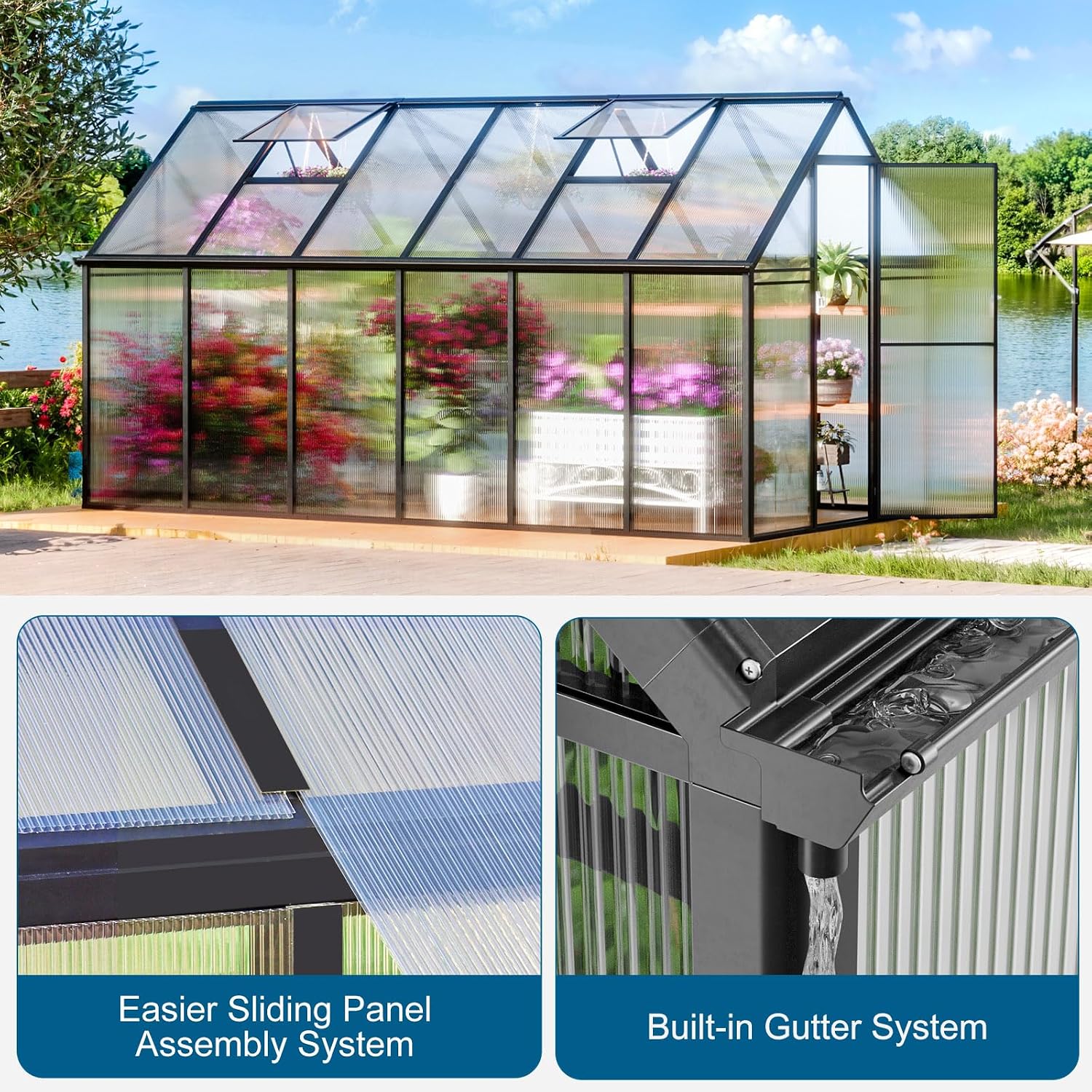 12x6x6 FT Polycarbonate Greenhouse for Outdoors, Heavy Duty Green House Kit with Vents Door, Walk in Green Houses for Backyard Outside Garden