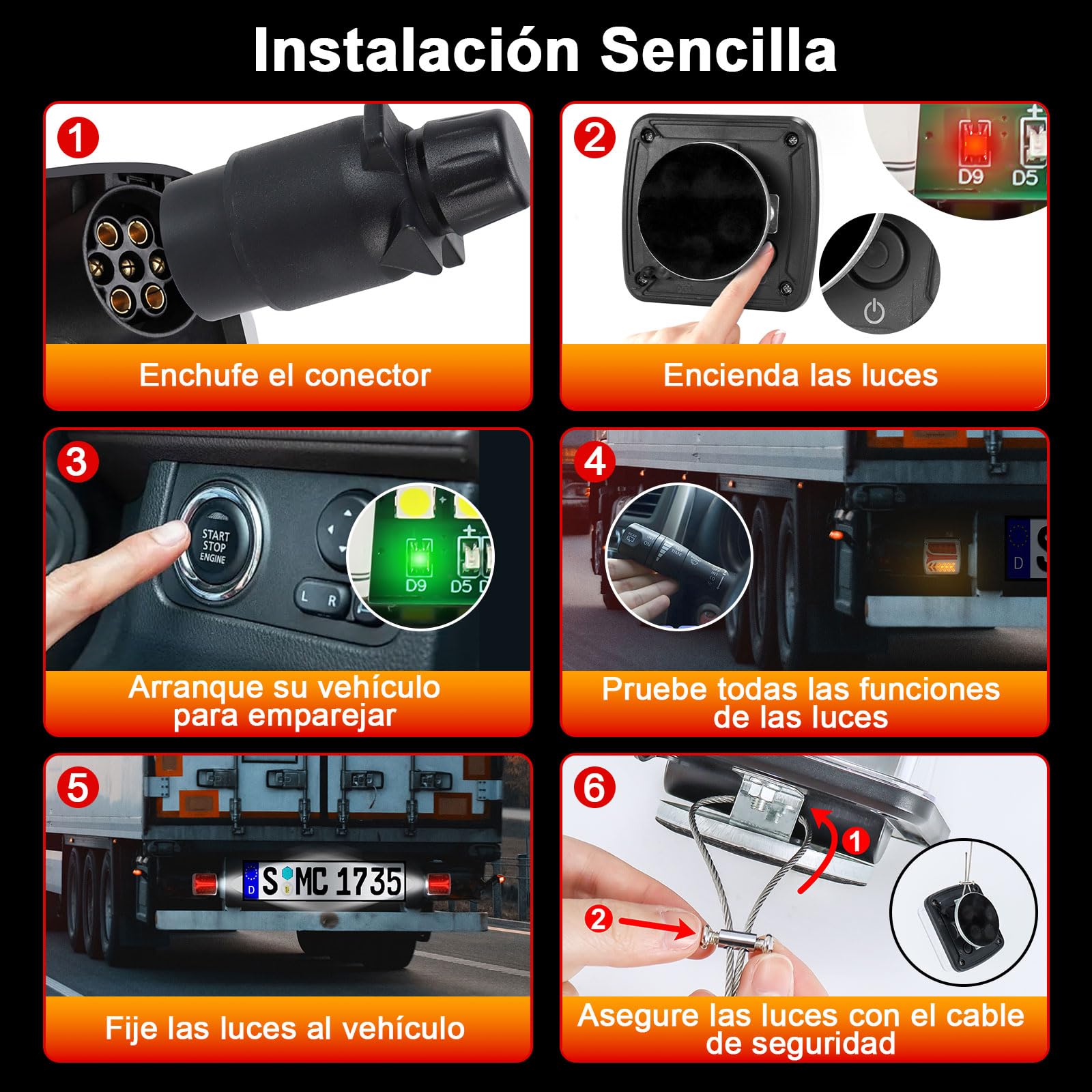 Luces de Remolque LED Inalámbricas Magnéticas, E-Mark E57, 12V/24V