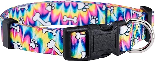Native Pup Collar de perro Tie Dye, patas y huesos hippie Tiedye para perros pequeños, cachorros (S)