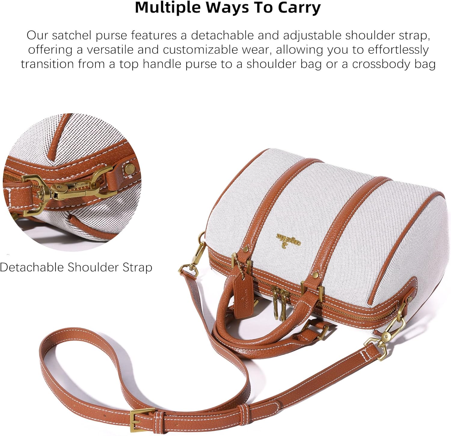 Angel Kiss Women Satchel Purses and Handbags Vegan Leather Boston Barrel Bag Top Handle Shoulder Purse with Crossbody Strap | Vegan Leather, Top Handle, Crossbody Strap - Image 7