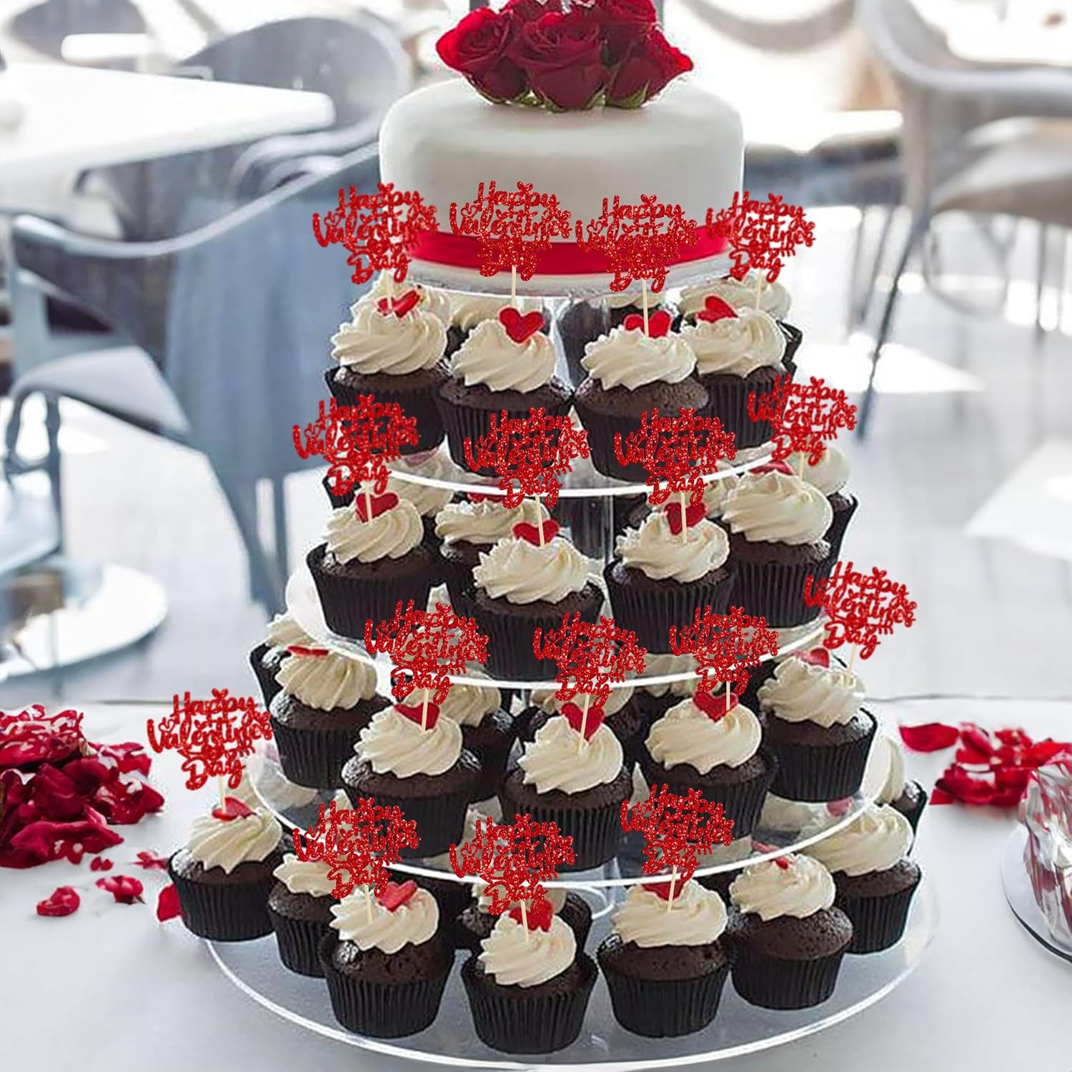 Gyufise 24Pcs Happy Valentine's Day Cupcake Toppers Glitter Sweet Heart Happy Valentines Day Cake Decoration for Wedding Engagement Party Decorations Supplies Red - Image 7