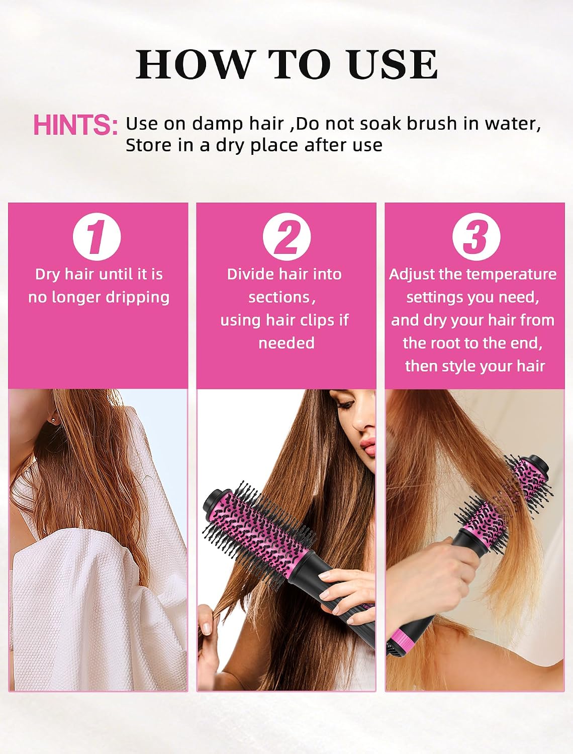 Travel Hair Dryer Brush, 4-in-1 Portable Mini Hot Air Blow Dryer Straightener & Curler Brush,Round Brush for Blowout Styler Volumizer Tools-Black & Pink