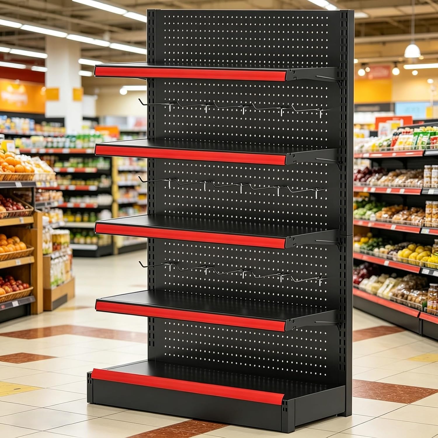 5-Tier Commercial Gondola Shelving, Retail Gondola Display Rack, Convenience Combination Shelves, Tool-Free Assembly Metal Shelves for Supermarket & Retail Store(LxH 120x160cm/48x63in)