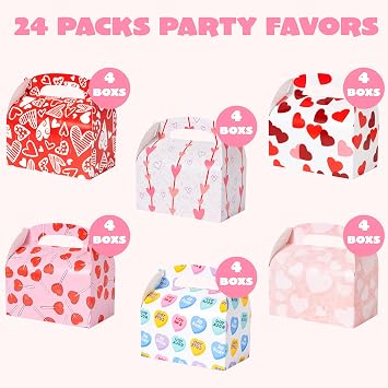 JOYIN 24 Pcs Valentines Day Gift Treat Boxes, Cookie Boxes with Colorful Heart shaped Design for Kids Party Favor, Classroom Exchange Prizes, Valentines Candy Boxes