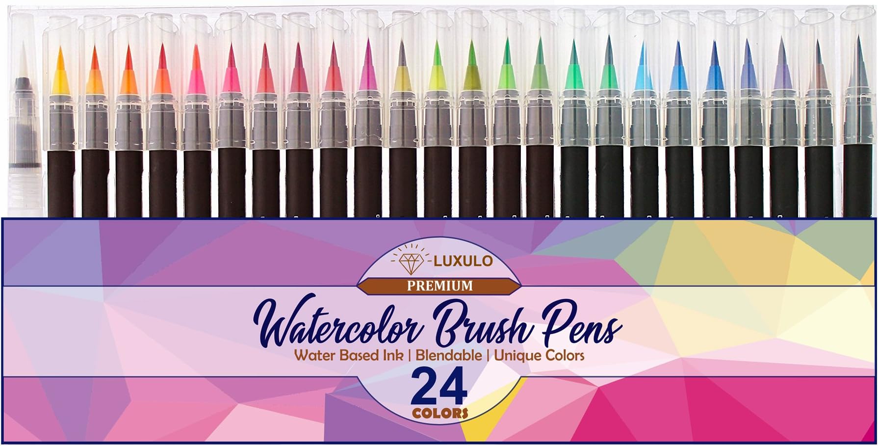 Watercolor Brush Pens, 24 Color Art Pens Set, Best Brush Tip for Painting, Drawing, Coloring Books, Calligraphy and More