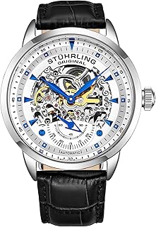 Stuhrling Original Mens Skeleton Automatic Dress Watch with Alligator Embossed Leather Strap Skeleton Dial