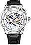 Stuhrling オリジナル メンズ 自動巻き スケルトンウォッチ - ブラックレザー腕時計ベルト 機械式腕時計 シルバー エグゼクティブウォッチコレクション シルバー/ブルー