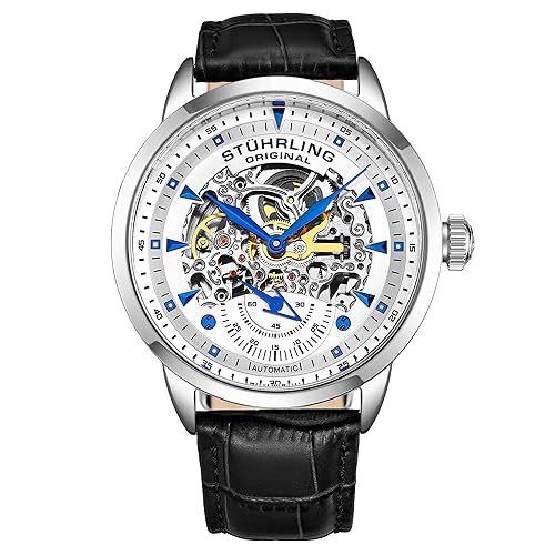 Stuhrling Original Mens Skeleton Automatic Dress Watch with Alligator Embossed