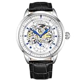 Mens Skeleton Automatic Dress Watch with Alligator Embossed Leather Strap Skeleton Dial