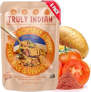 Truly Indian Bombay Biryani Rice 6-Pack | Long-Grain, Aged Basmati Rice | Authentic Traditional Indian Food, Rice Dishes Made With Locally Grown Ingredients | Ready to Eat, Vegan, Microwaveable Meal