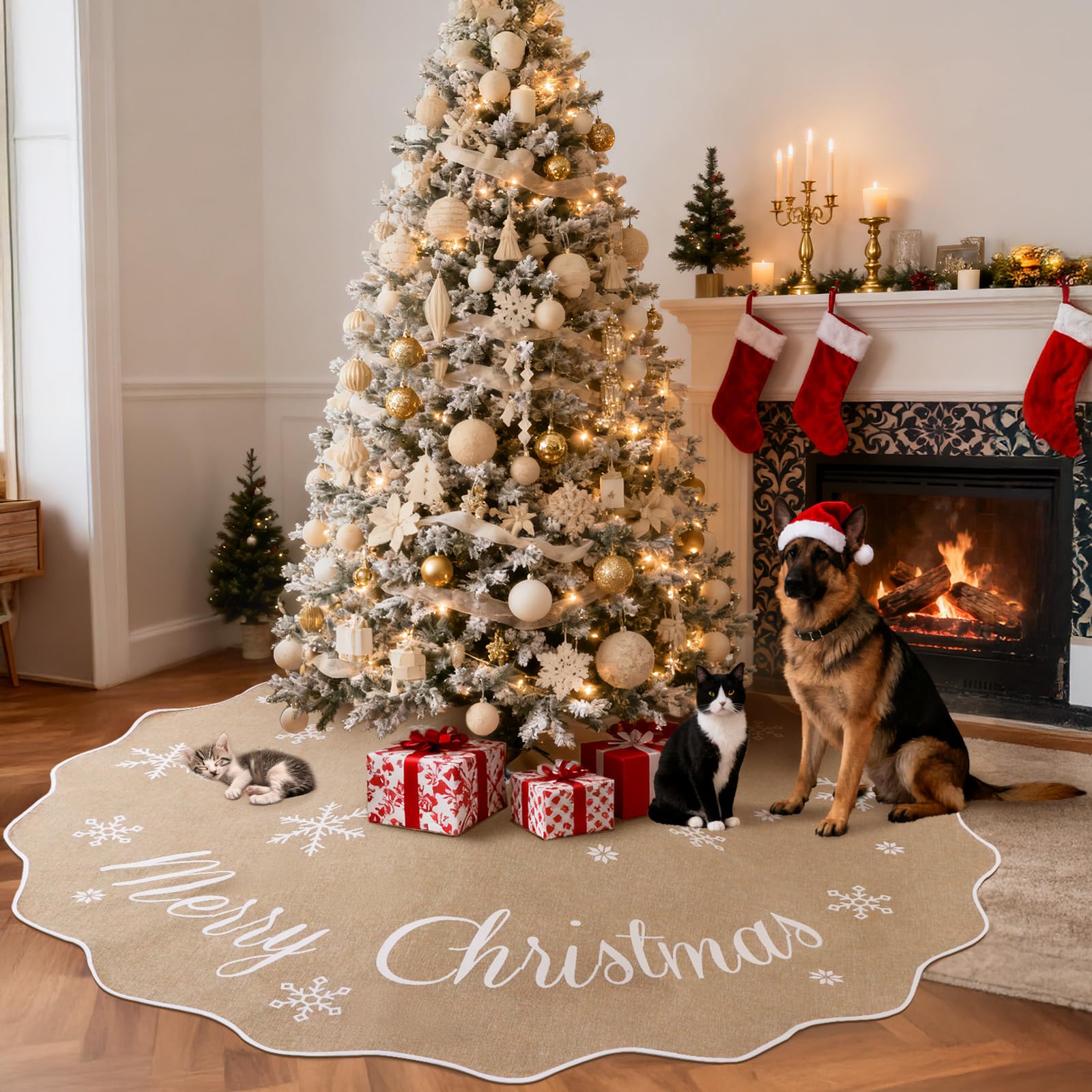 Jupe de sapin de Noël de 183 cm, jupe de sapin en toile de jute pour arbre de 2,1 m à 3,4 m, jupe de sapin double face à carreaux de buffle pour arbre moyen