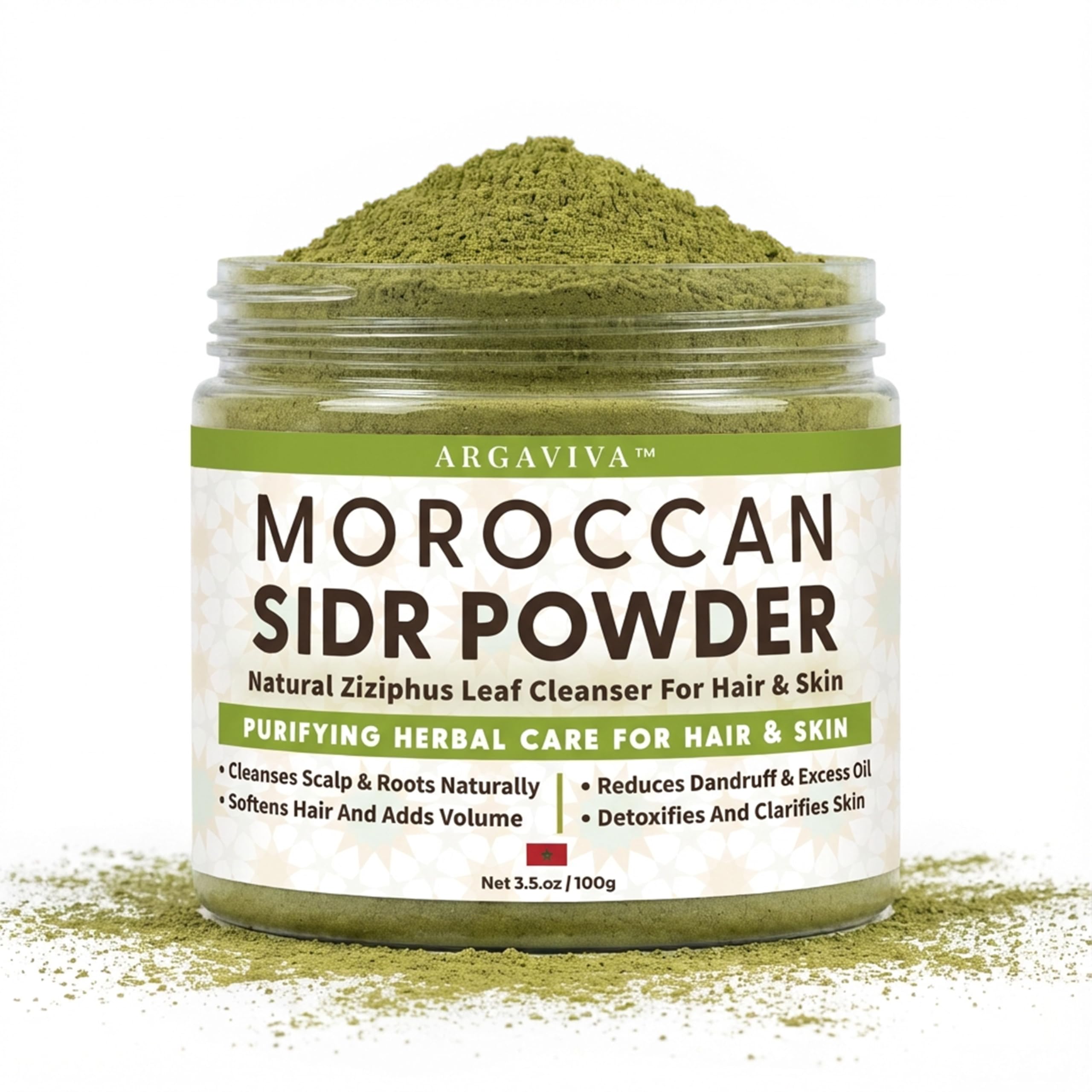 Sidr Powder For Hair, Sidr Leaves Powder Hair & Scalp Mask - Rinse-Off Clarifying Hair Wash Helps Remove Product Buildup & Excess Oil For A Fresher Feel, No Added Fragrance, 3.5 Oz Jar