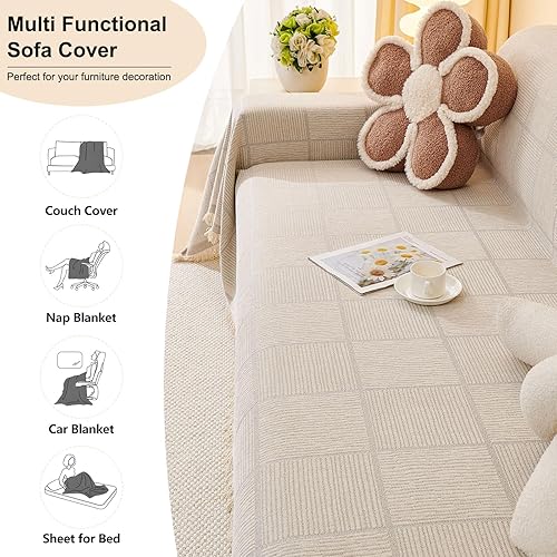 Miniatura 5 de ROOMLIFE Fundas de sofá para sofá de 3 cojines, estilo bohemio, fundas para sofá seccional, funda práctica para sofá futón, manta versátil para