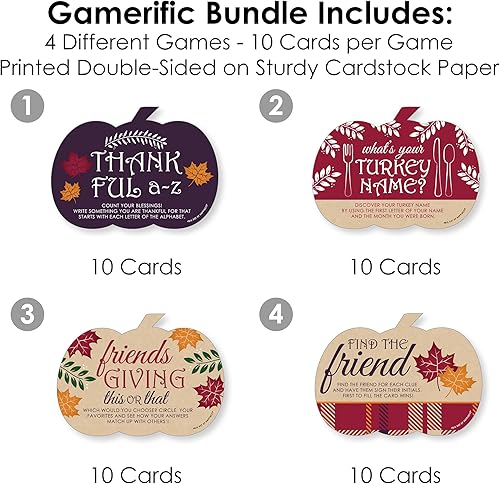 Miniatura 3 de Big Dot of Happiness Friends Thanksgiving Feast - 4 juegos de fiesta de amigos - 10 cartas cada uno - Paquete Gamerific