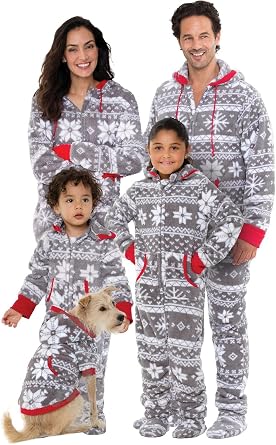 مجموعات مطابقة بيجامة عائلة PajamaGram - عيد الميلاد Onesie، رمادي، الحيوانات الأليفة، MD