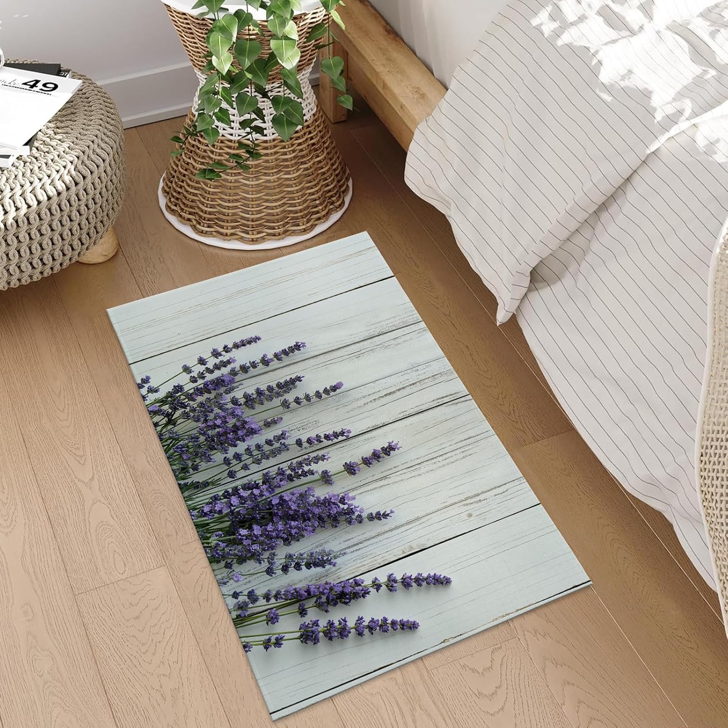 Rustic Lavender Farmhouse Indoor Door Mat, 17x29.5 Inch, Floor Area Rug for Entryway, Living Room, or Bathroom, Non-Slip Doormat, Lavender Blooms Home Decor Rug Gifts